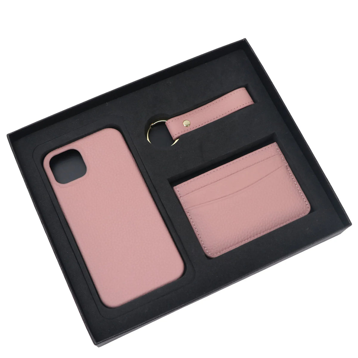 Genuine leather iPhone case, keychain and card holder gift set in black, brown, navy blue and other colours