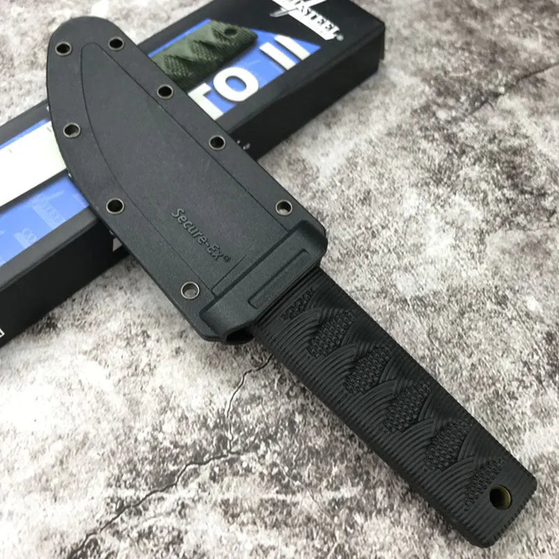 Wild mini straight knife with 440C steel blade, ABS handle, and nylon sheath on outdoor background