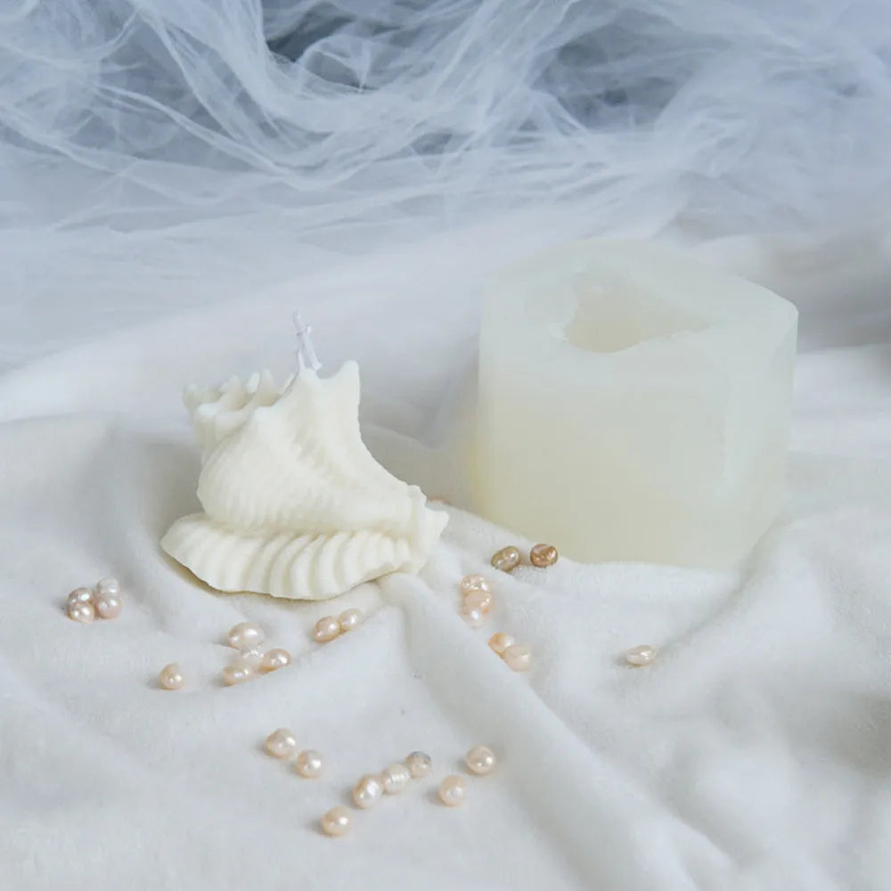 White silicone conch shaped mold for resin and candle crafts, 10.5cm irregular 3D design