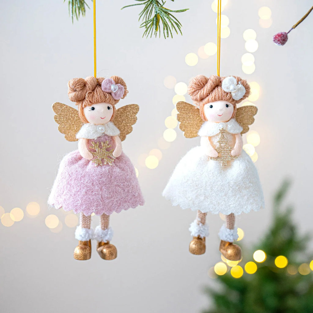 Pink and white cloth fabric angel wings plush pendant with modern styling for Christmas decoration