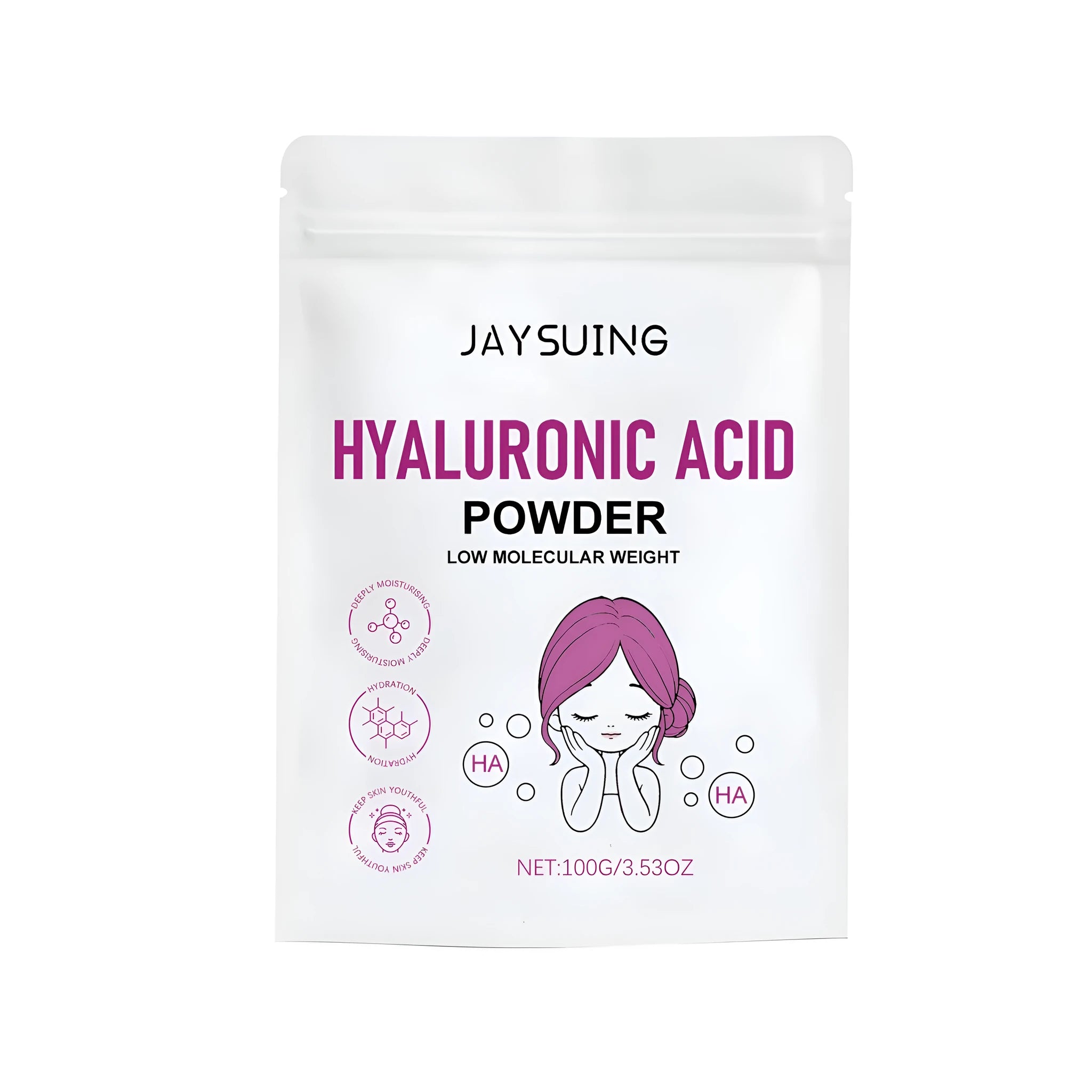100g container of white hyaluronic acid powder with kaolin and silica for DIY face masks