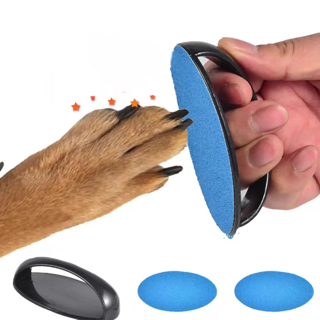 Square-shaped dog nail scratch board with ergonomic handle in choice of colours.