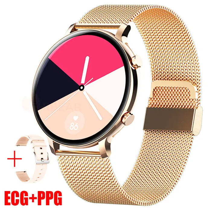 Black Bluetooth smartwatch with stainless steel strap showing call screen and health metrics