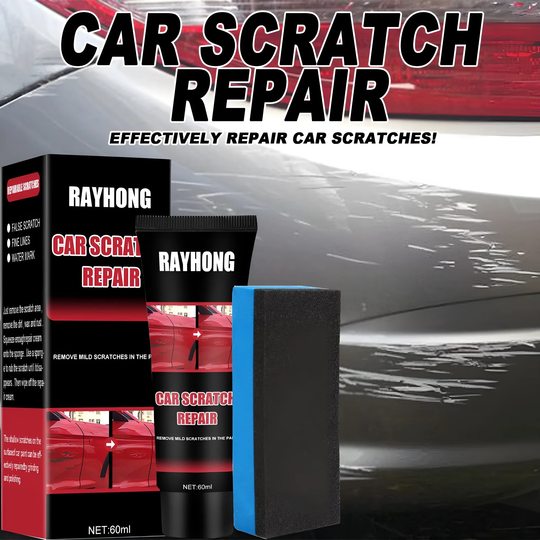 60ml car scratch repair wax tube with applicator pad for automotive paint maintenance