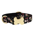 Nylon dog collar with grid pattern print and bone-shaped buckle in multiple colour options