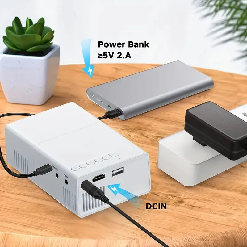 M100 mini home projector in black and white colours with 100-inch projection capability