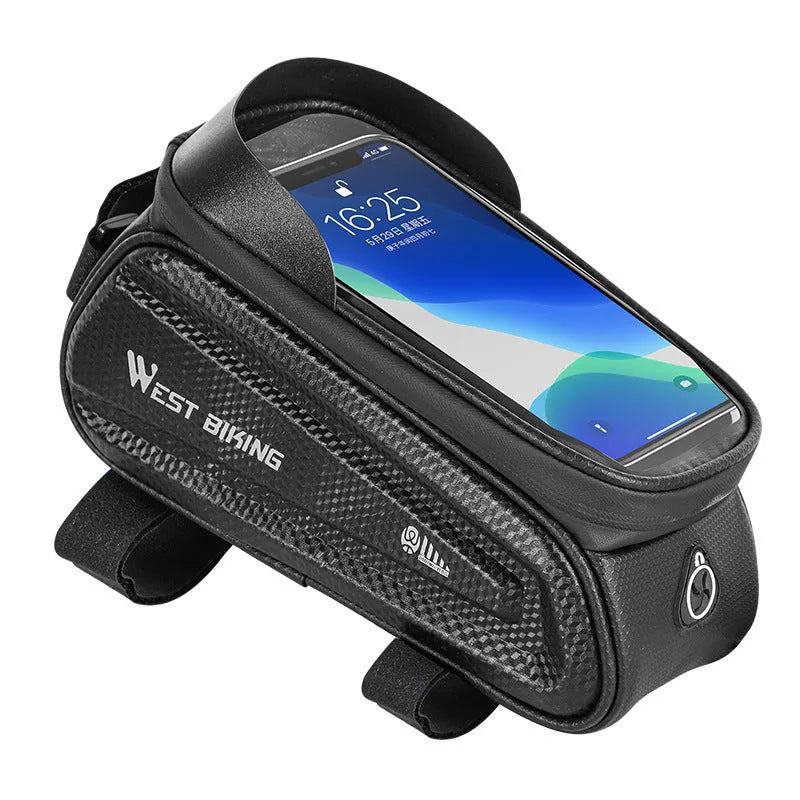 Black EVA bicycle saddle bag for touch screen phone storage, 1.6L capacity