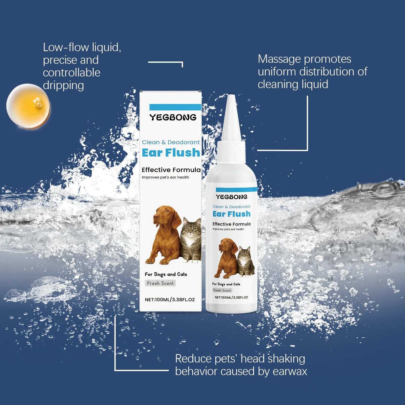 100ml bottle of cat and dog veterinary ear cleaning liquid