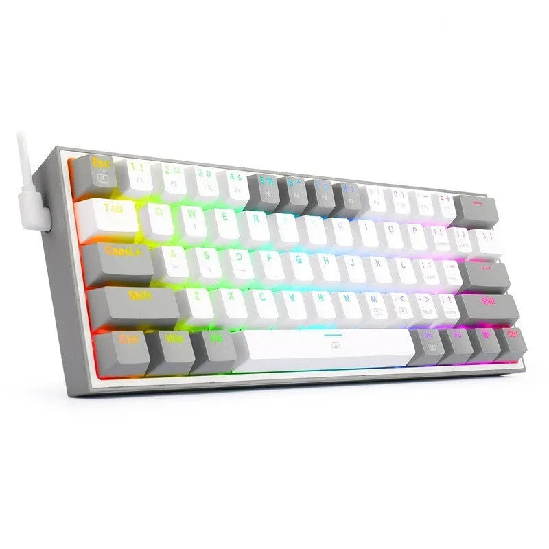 White pink mechanical keyboard with RGB backlighting and dual keycaps on black background