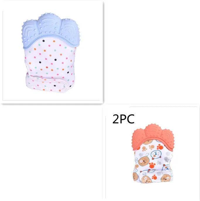 Silicone baby teether glove with Velcro strap in blue colour