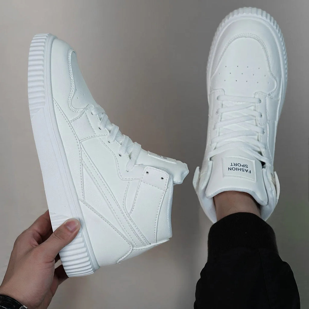 White men's casual shoes with microfiber upper and round toe design for autumn winter wear