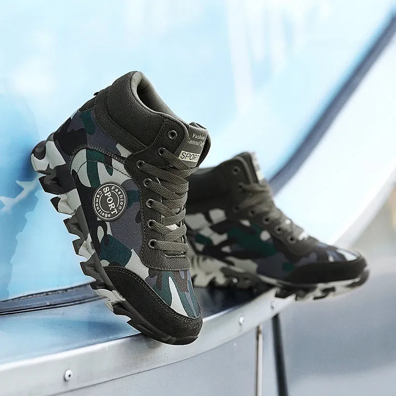 Green women's canvas sneakers with camouflage pattern and rubber sole