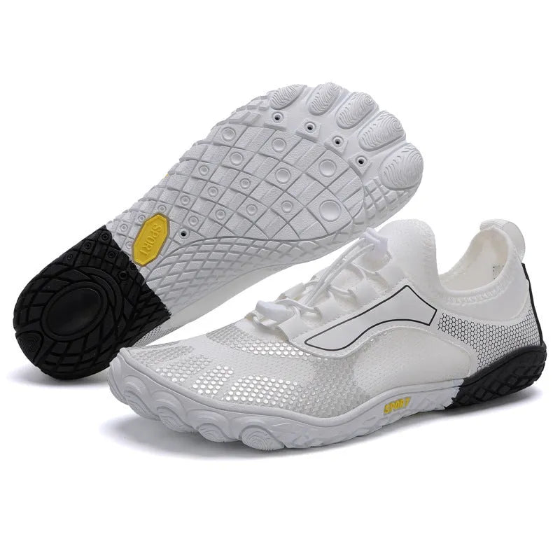 Upstream shoes with non-slip rubber sole, EVA midsole, four-sided elastic upper, low-top design in black, blue, white and black, or wine red