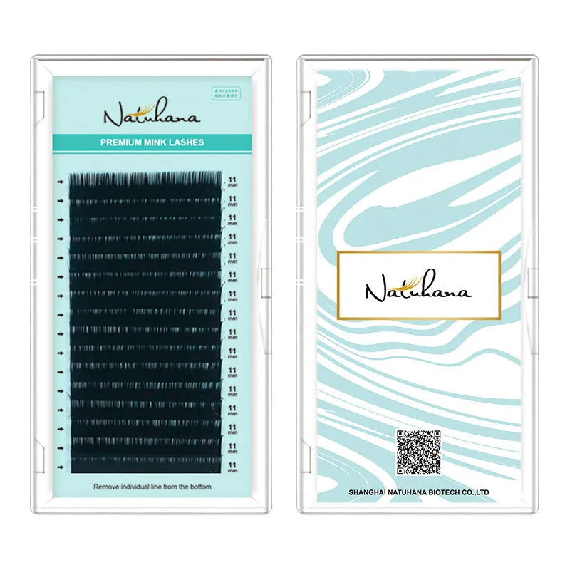 Soft velvet false eyelashes on a card, showing artificial fibre strands in various lengths.