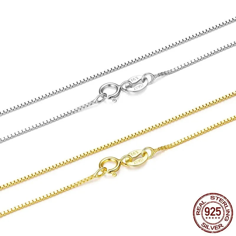 S925 sterling silver box chain necklace in silver finish, 40cm length