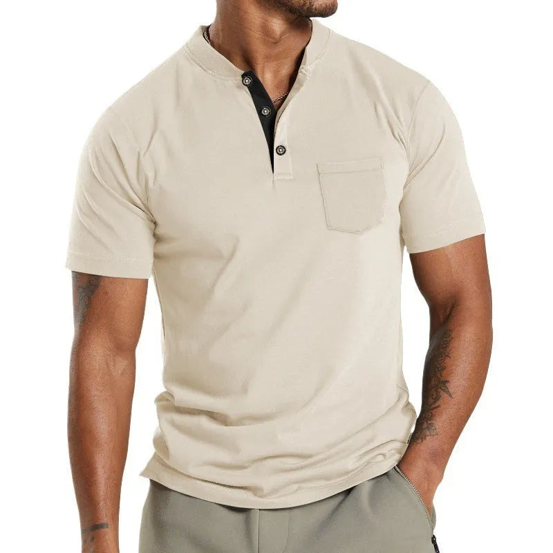Plus size men's solid colour short sleeve shirt with a button-down chest pocket.