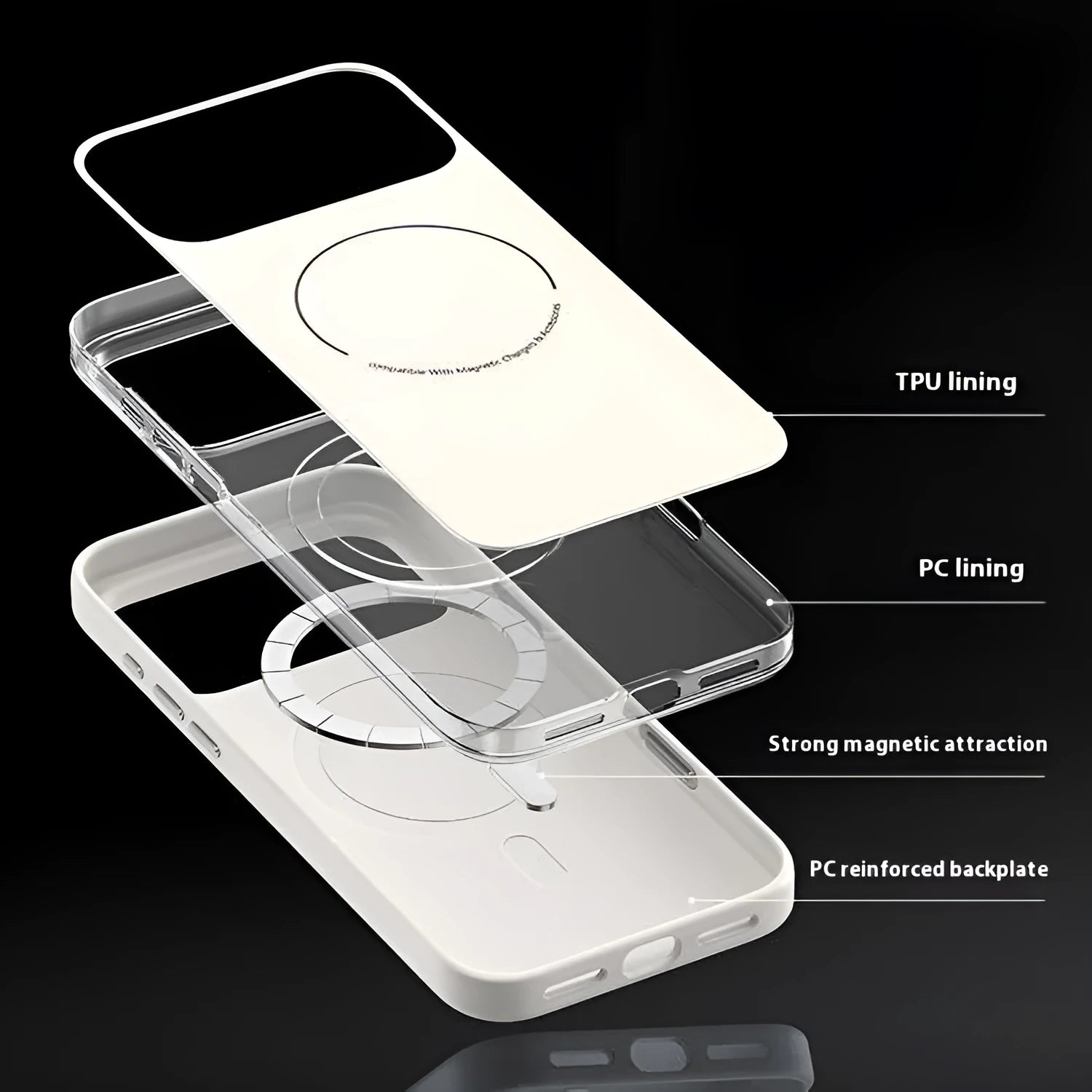 iPhone 17 protective case with frosted matte finish and MagSafe magnetic compatibility in black colour