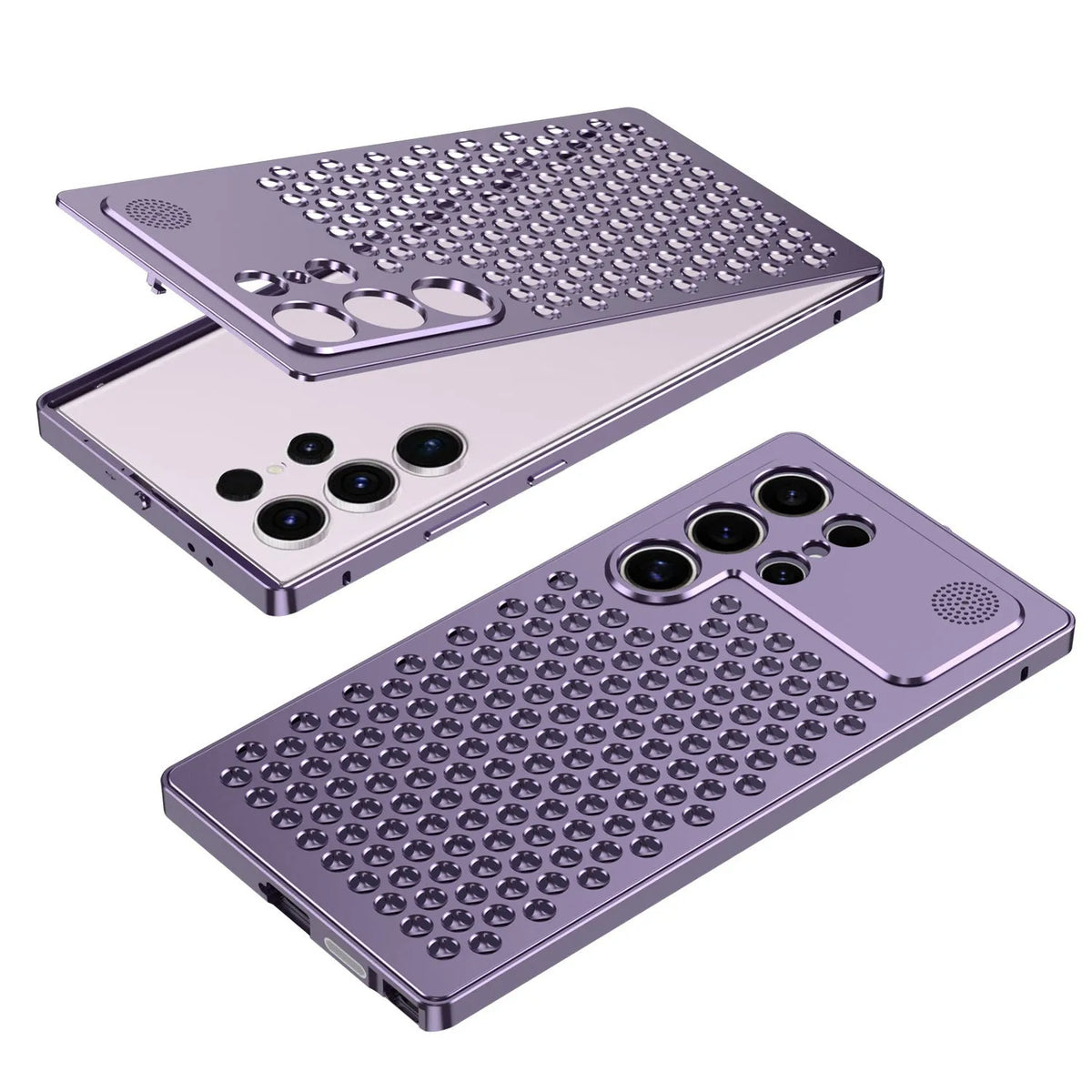 Samsung S25 Ultra aluminium alloy aromatherapy phone case with spring fastener shell in titanium black colour on a surface