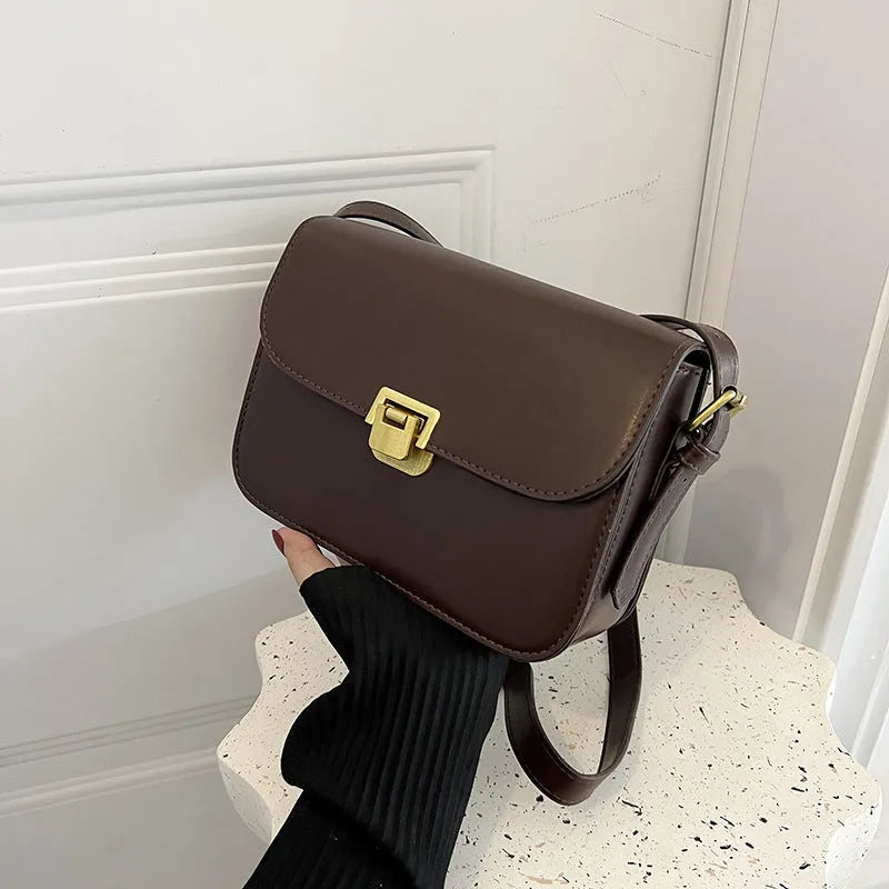 A small horizontal square one-shoulder bag in soft PU material, shown in one of five colours: black, milky white, khaki, dark brown, or coffee.