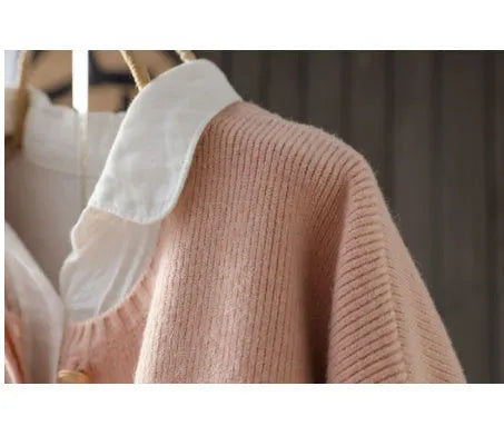 Autumn winter long-sleeved knitted cardigan with button pocket in solid colour queen style mercerised polyester
