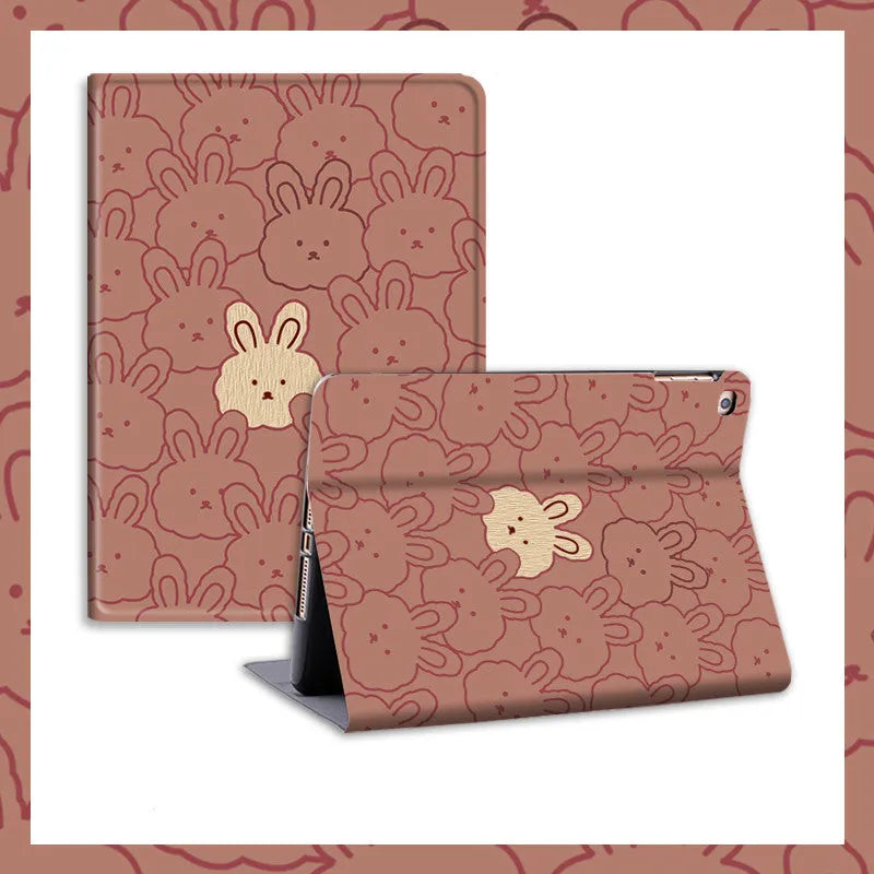 Cartoon rabbit silicone iPad case in book full screen style, compatible with multiple iPad models