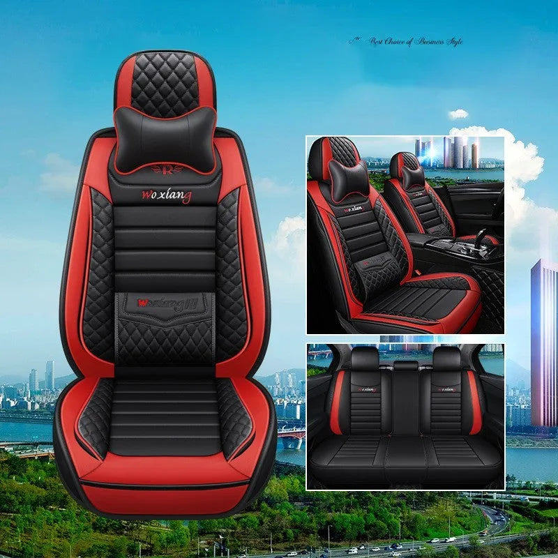 Red leather car seat cushion with high elastic sponge filler on a car seat.
