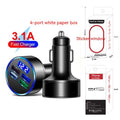 Black four-port USB car charger with cigarette lighter plug for 12V sockets.