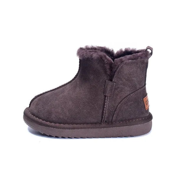Children snow boots genuine leather wool plush winter shoes for boys girls khaki pink brown sizes 21-30