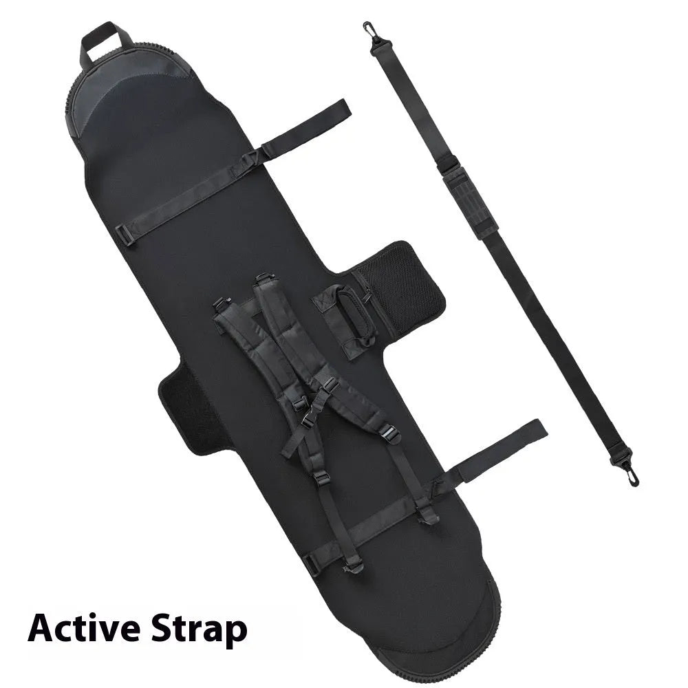 Black 138cm double shoulder ski board bag with Velcro fastening and veneer finish