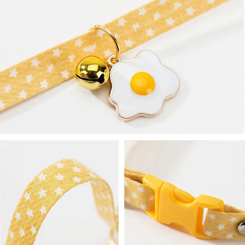 Adjustable pet collar with metal bell pendant and fabric bow tie decoration in choice of colours