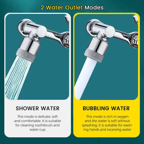 Swivel universal extension bubbler with 1080 degree rotation and two water modes in silver copper finish for faucet