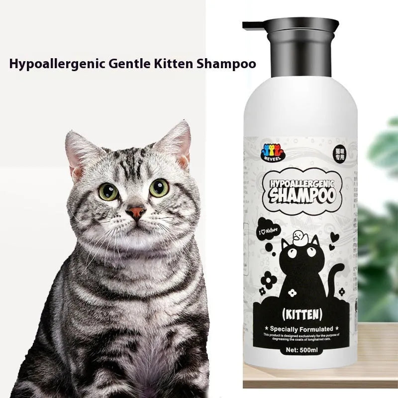 500ml bottle of sterilising degreasing pet shower gel for cats, anti-mite antibacterial formula, suitable for Ragdoll and British Shorthair breeds