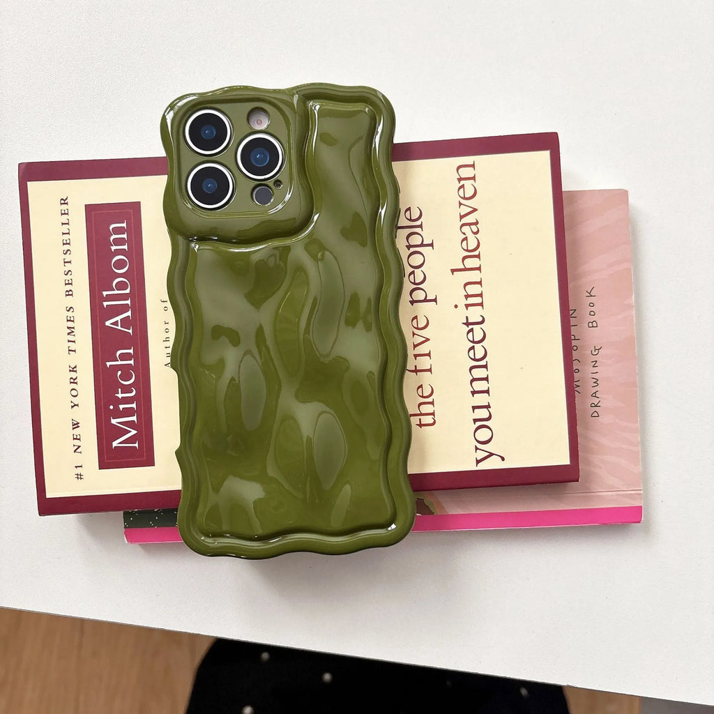 Simple solid colour water ripple TPU phone case with meteorite finish for iPhone in cream white