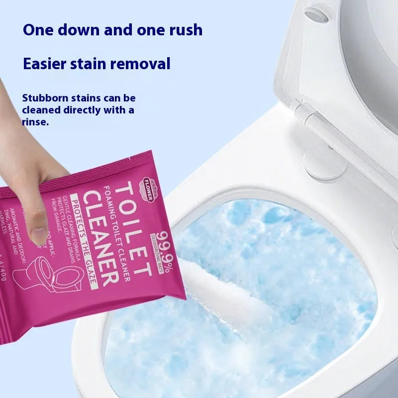 Toilet bubble powder descaler in blue ocean or pink floral fragrance, in 240g bag or 5x40g box.