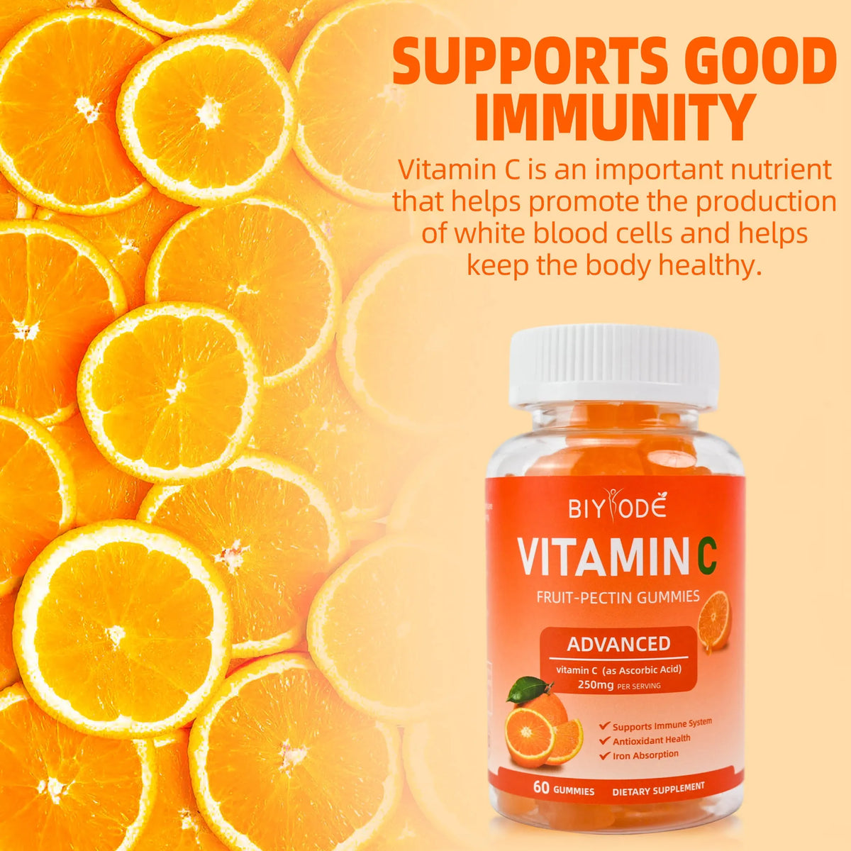 Vitamin C gummies bottle with 60 gummies, vegan sugar-free OEM/ODM private label supplement