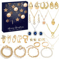 Christmas advent calendar jewellery set with earrings and necklace in alloy, three styles available, gift box packaging.