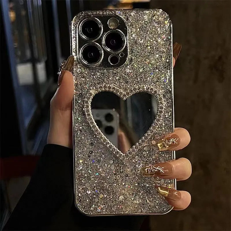 Electroplated glitter epoxy acrylic phone case with sequined mirror finish for iPhone models