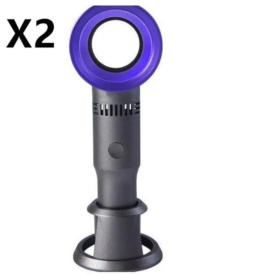 A portable bladeless desk fan with USB charging cable, shown in one of the available colours such as blue, black, or white.