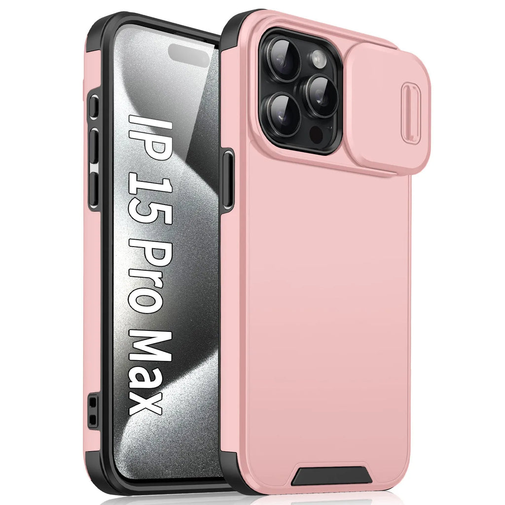 Frosted TPU PC sliding window phone case in black for iPhone 14 Pro Max with shockproof drop protection