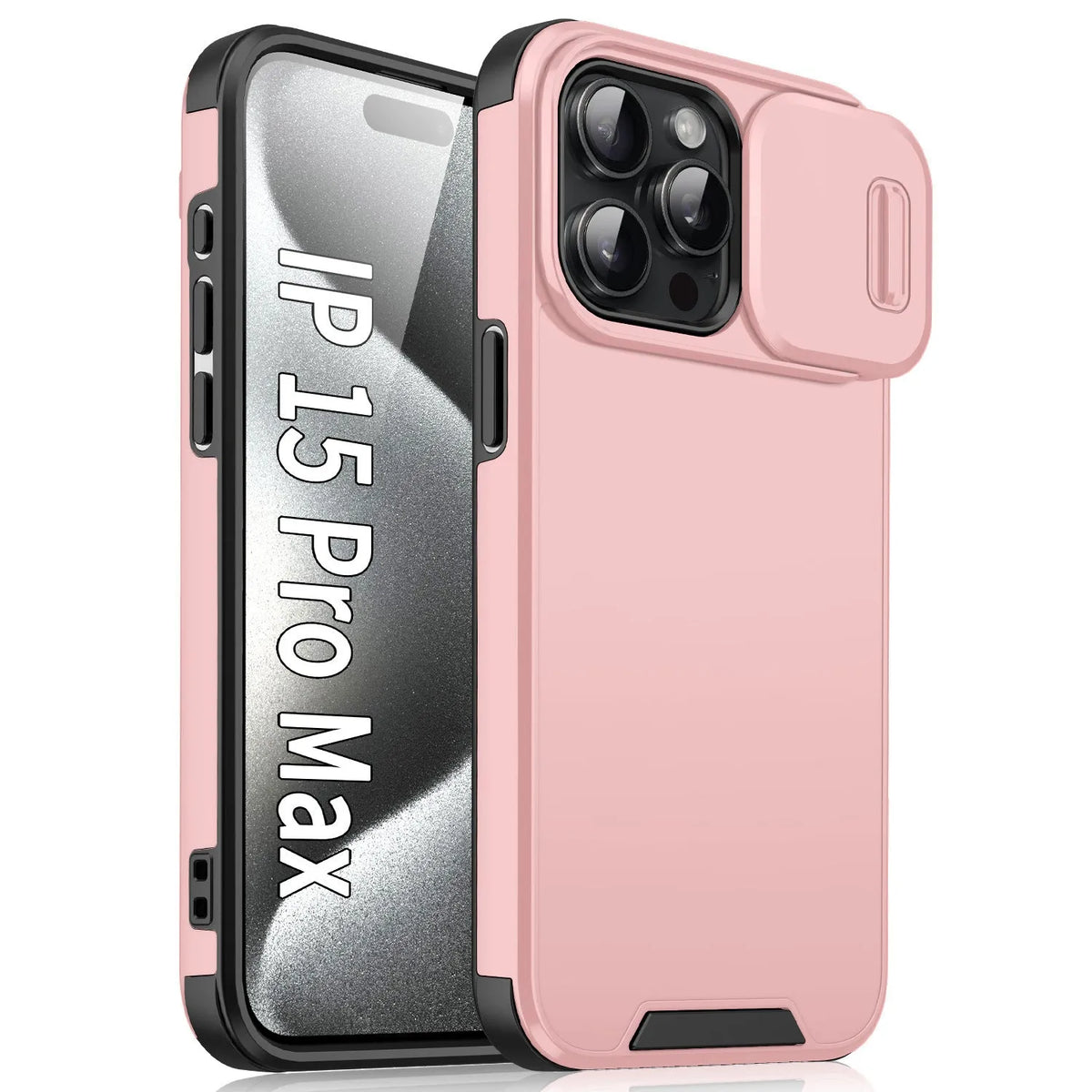 Frosted TPU PC sliding window phone case in black for iPhone 14 Pro Max with shockproof drop protection