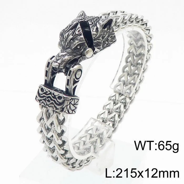 Reversible chain bracelet for men with wolf head and snake head in titanium steel, 20cm 22cm 24cm