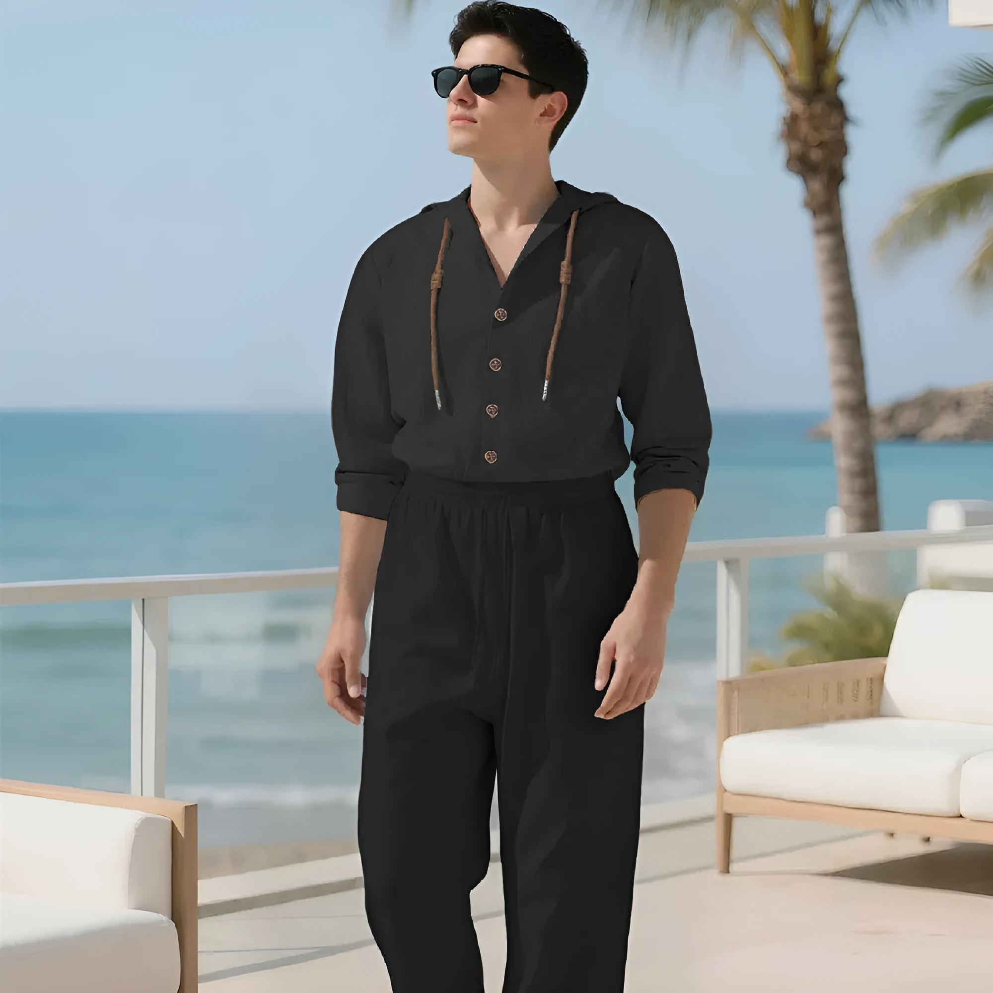 Men's casual cotton blend sports leisure suit set with long sleeves and trousers in multiple colours
