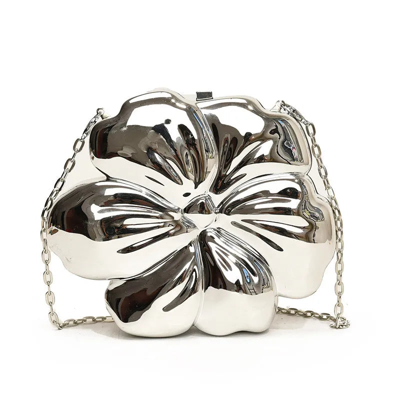 Acrylic round chain crossbody bag in retro European style with gold colour and synthetic leather lining, 15x17.5x5.5cm