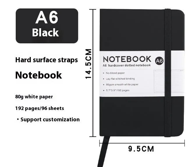 A5 office diary with hand skin feeling PU leather cover and strap closure, open to show horizontal line pages.