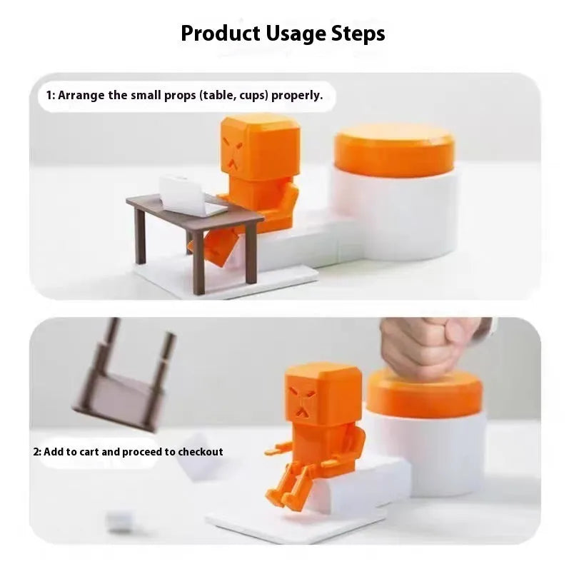 Orange plastic table turning decompression toy measuring 16cm long on a desk