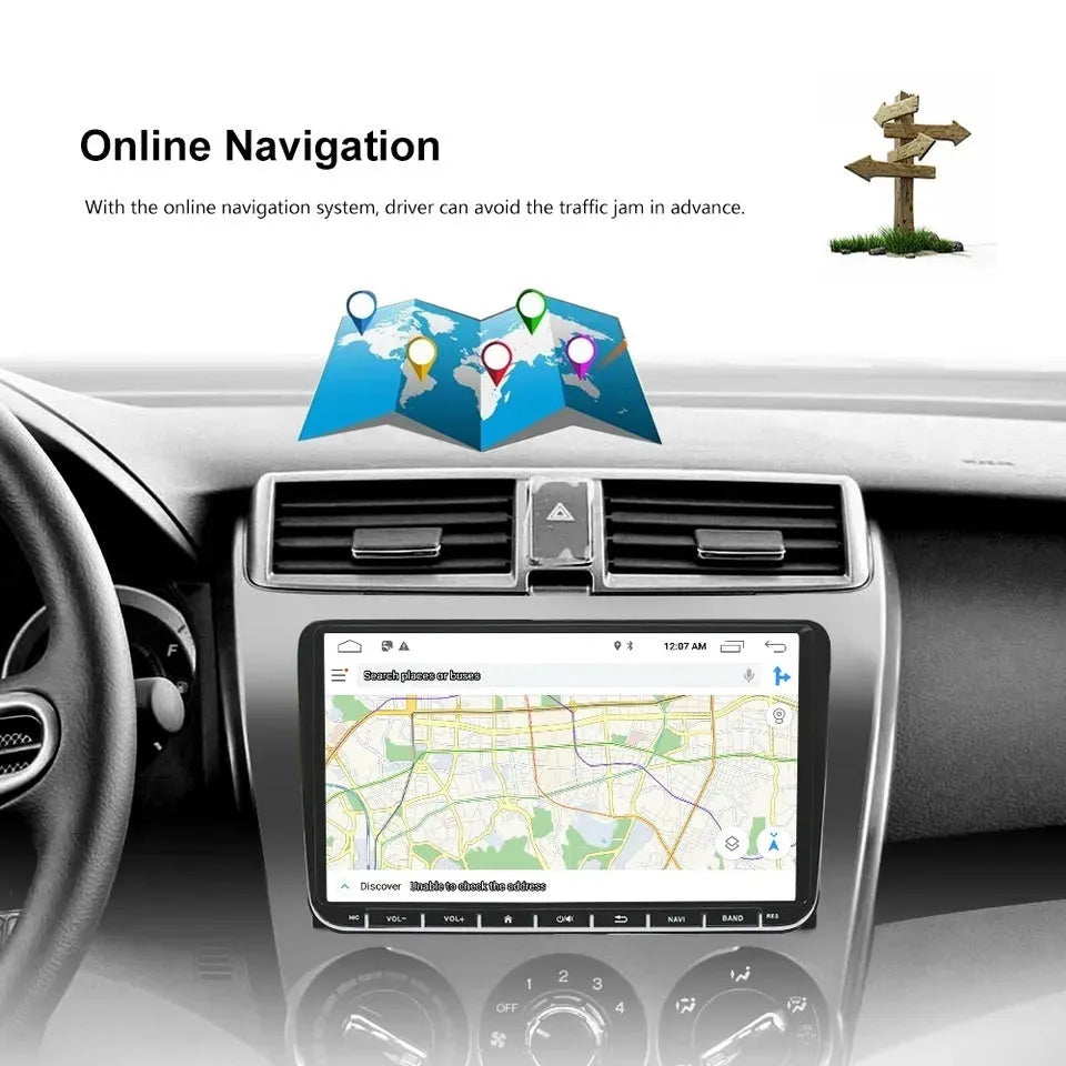 9-inch Android car stereo with touchscreen for Ford vehicles, showing wireless CarPlay interface