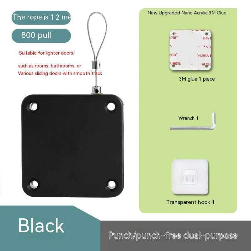 Automatic door closer with adhesive installation for sliding and glass doors in black and white colour options