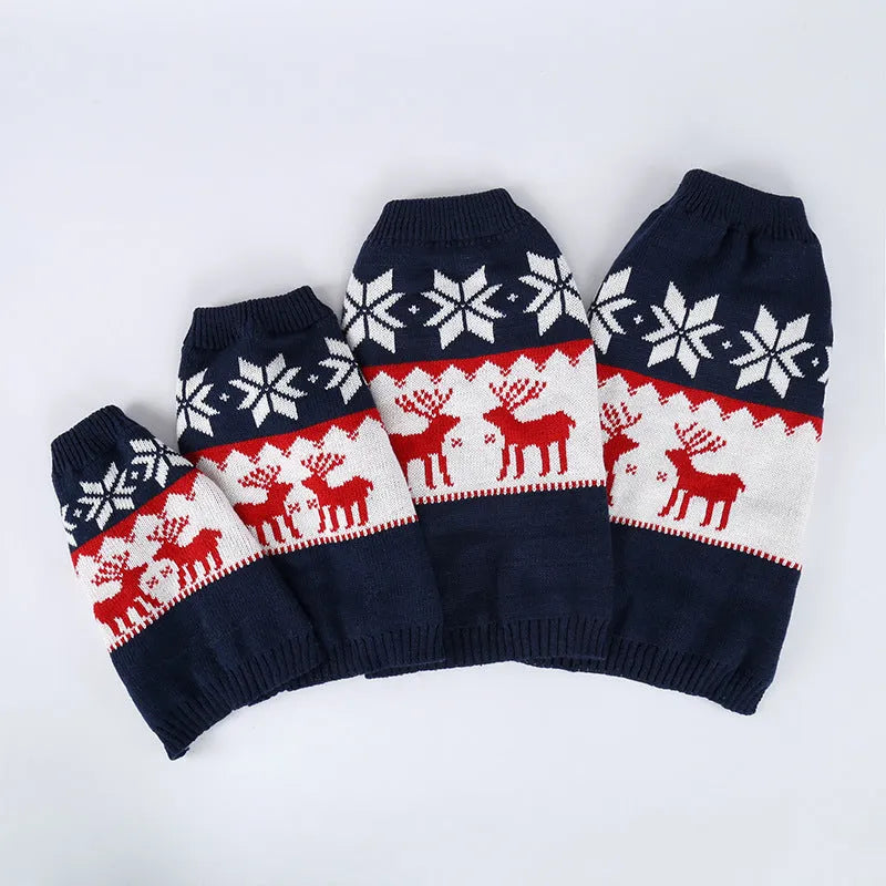 Navy blue knitted Christmas jumper for dogs with personalised festive design