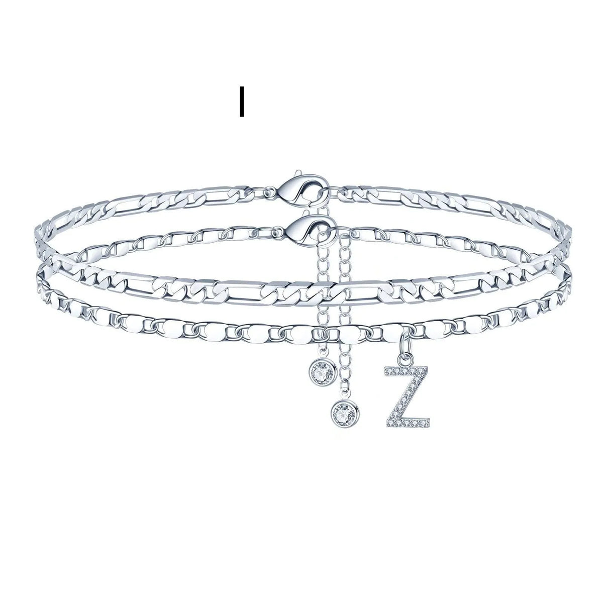Copper double circle anklet with alphabet letters and silver colour finish