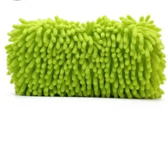 Silver green chenille car wash sponge measuring 14 by 25 centimetres for vehicle cleaning